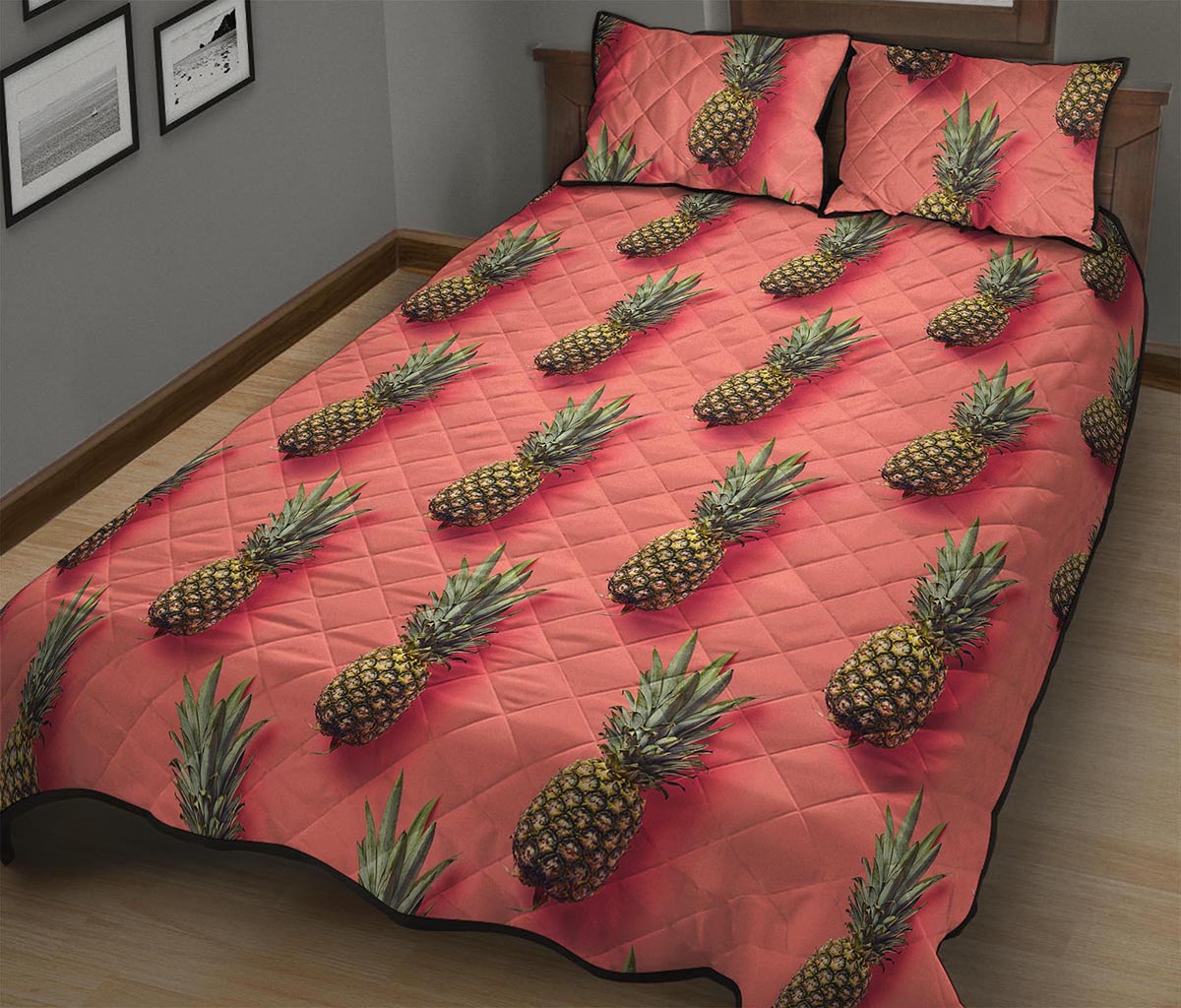 Pastel Pink Pineapple Pattern Print Quilt Bed Set