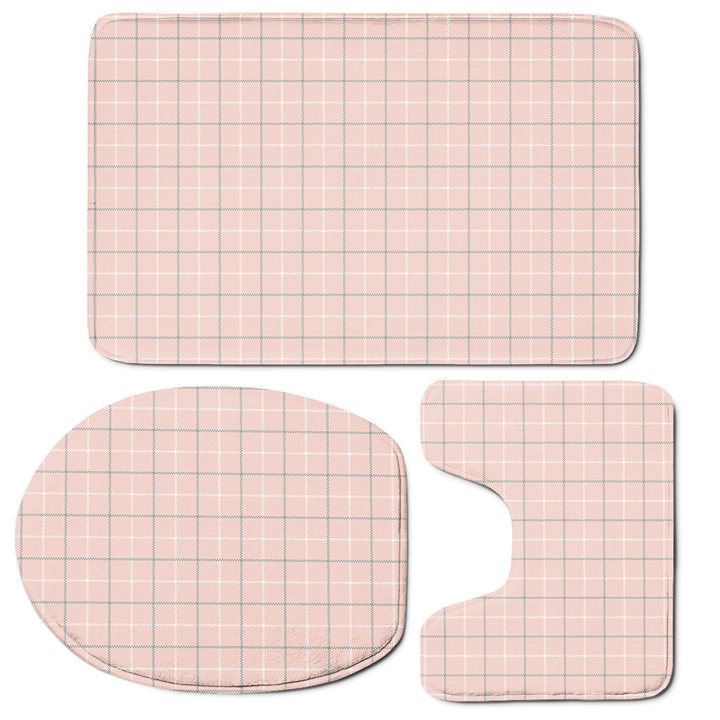 Pastel Pink Tattersall Pattern Print 3 Piece Bath Mat Set