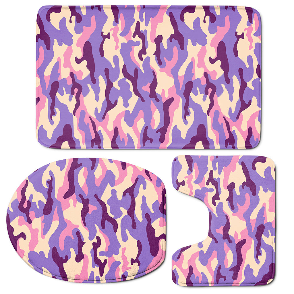 Pastel Purple Camouflage Print 3 Piece Bath Mat Set