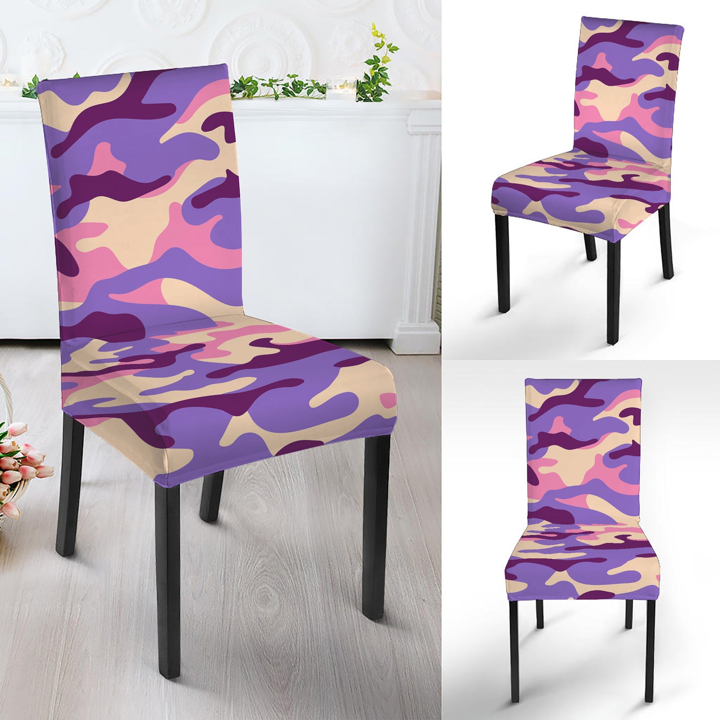Pastel Purple Camouflage Print Dining Chair Slipcover