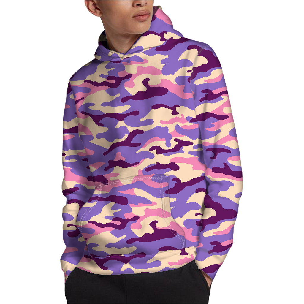 Pastel Purple Camouflage Print Pullover Hoodie