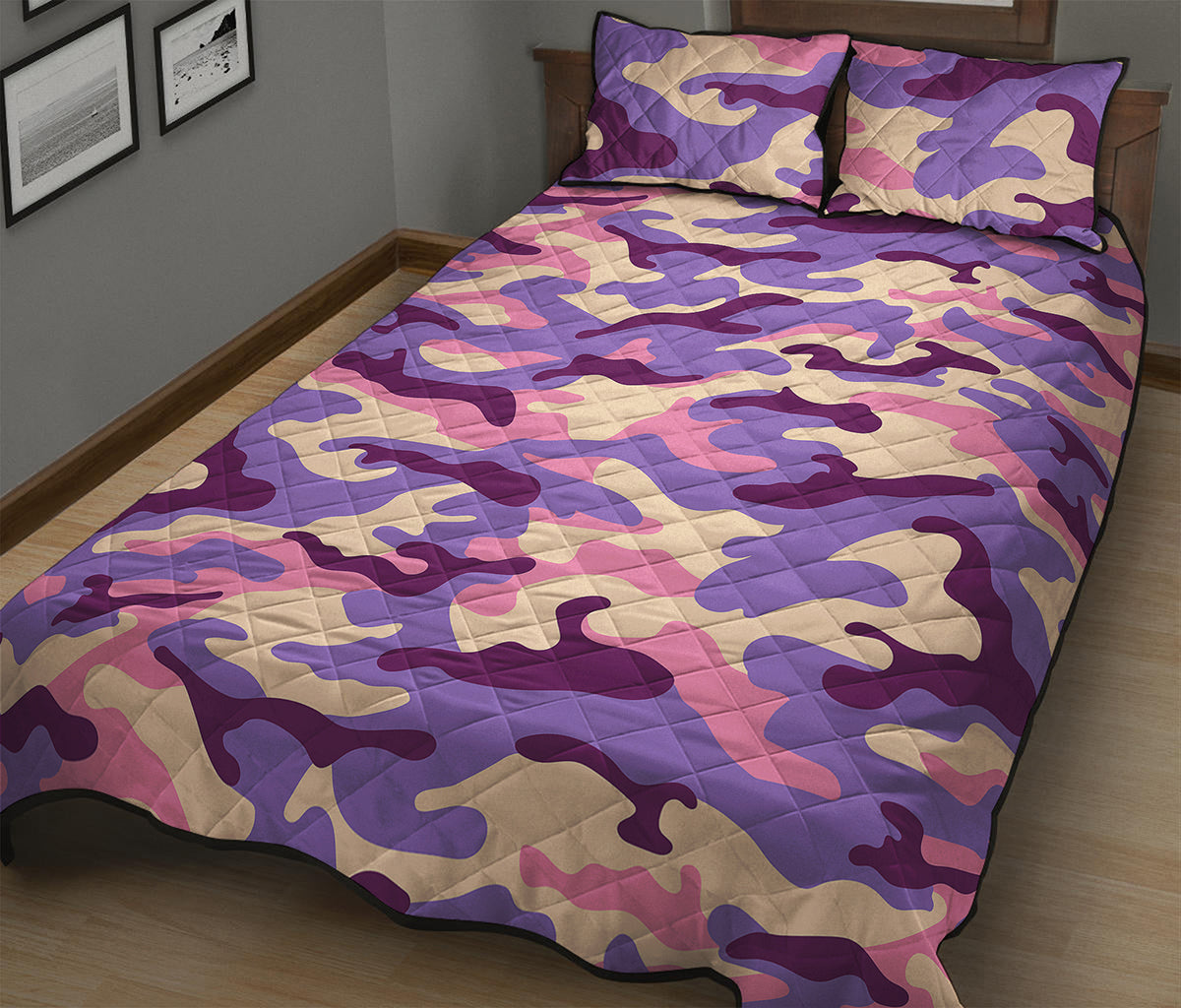 Pastel Purple Camouflage Print Quilt Bed Set