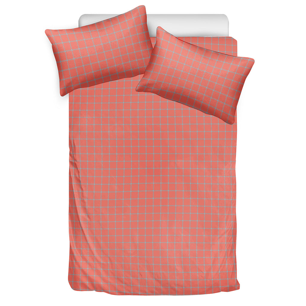 Pastel Red And Grey Tattersall Print Duvet Cover Bedding Set