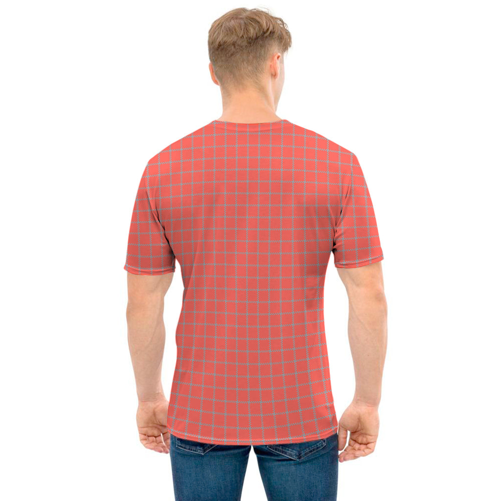 Pastel Red And Grey Tattersall Print Men's T-Shirt