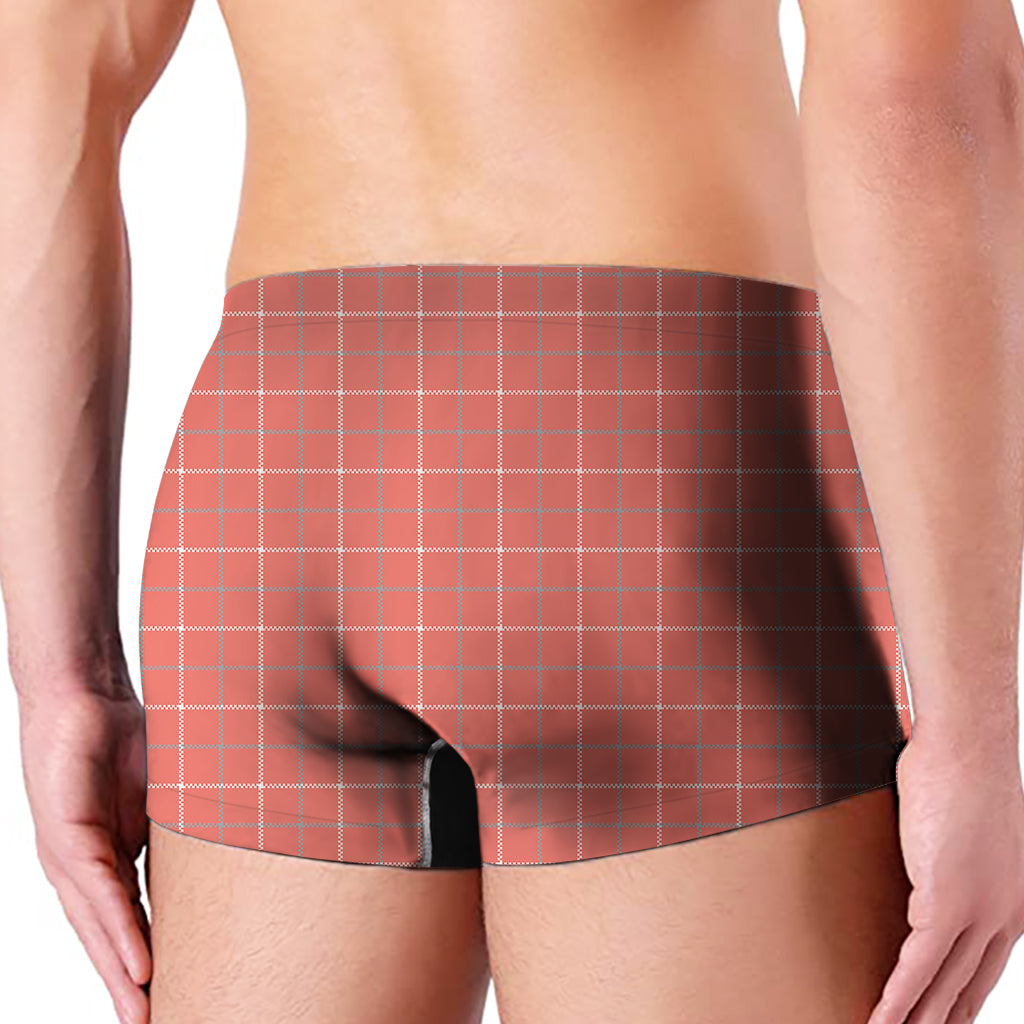 Pastel Red Tattersall Pattern Print Men's Boxer Briefs