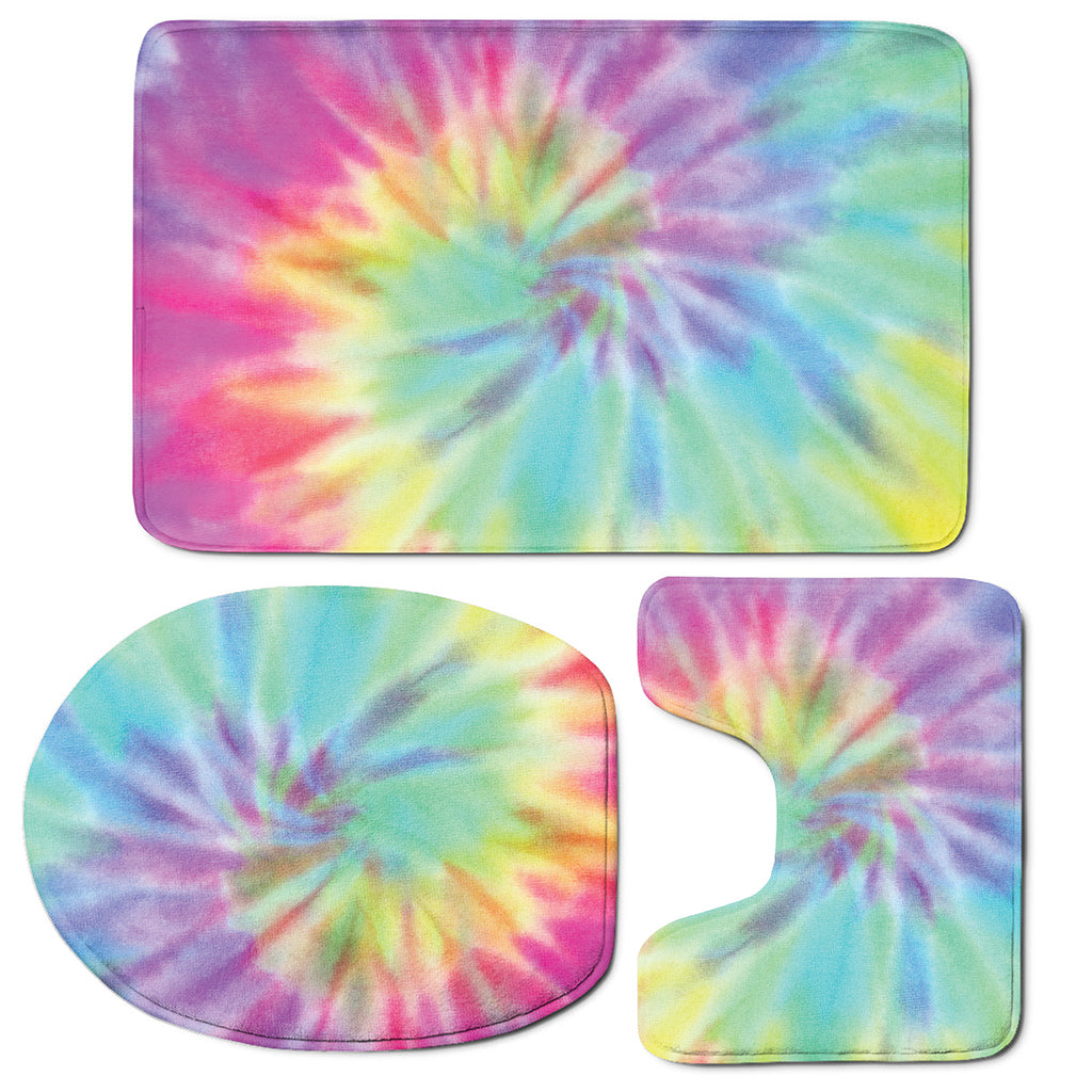 Pastel Spiral Tie Dye Print 3 Piece Bath Mat Set