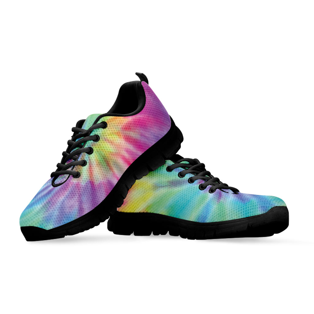 Pastel Spiral Tie Dye Print Black Sneakers