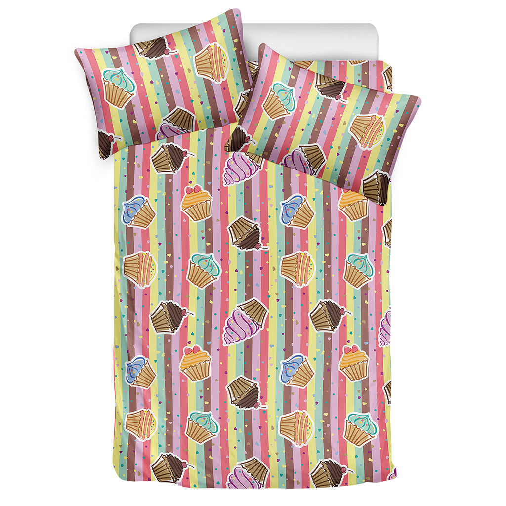 Pastel Striped Cupcake Pattern Print Duvet Cover Bedding Set
