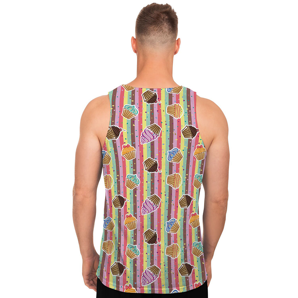 Pastel Striped Cupcake Pattern Print Men's Tank Top