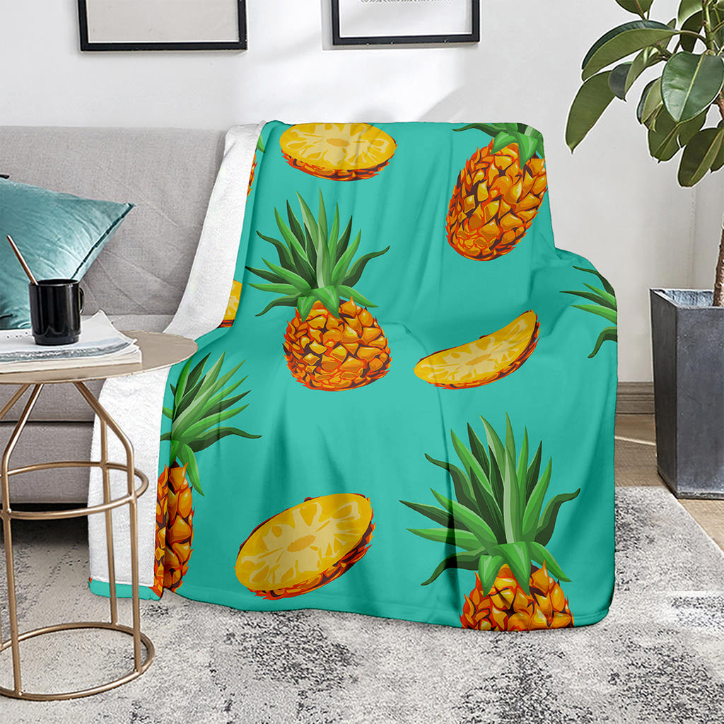 Pastel Turquoise Pineapple Pattern Print Blanket