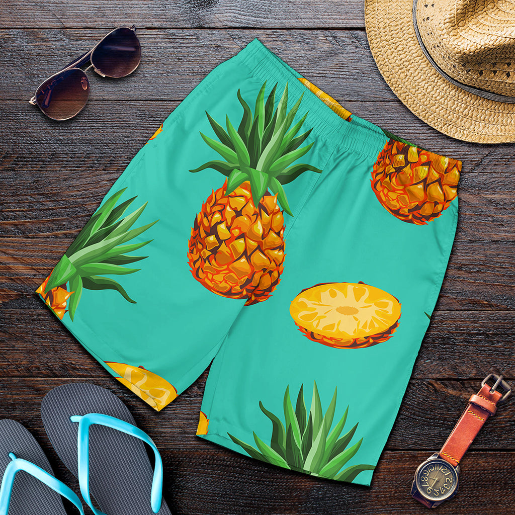 Pastel Turquoise Pineapple Pattern Print Men's Shorts