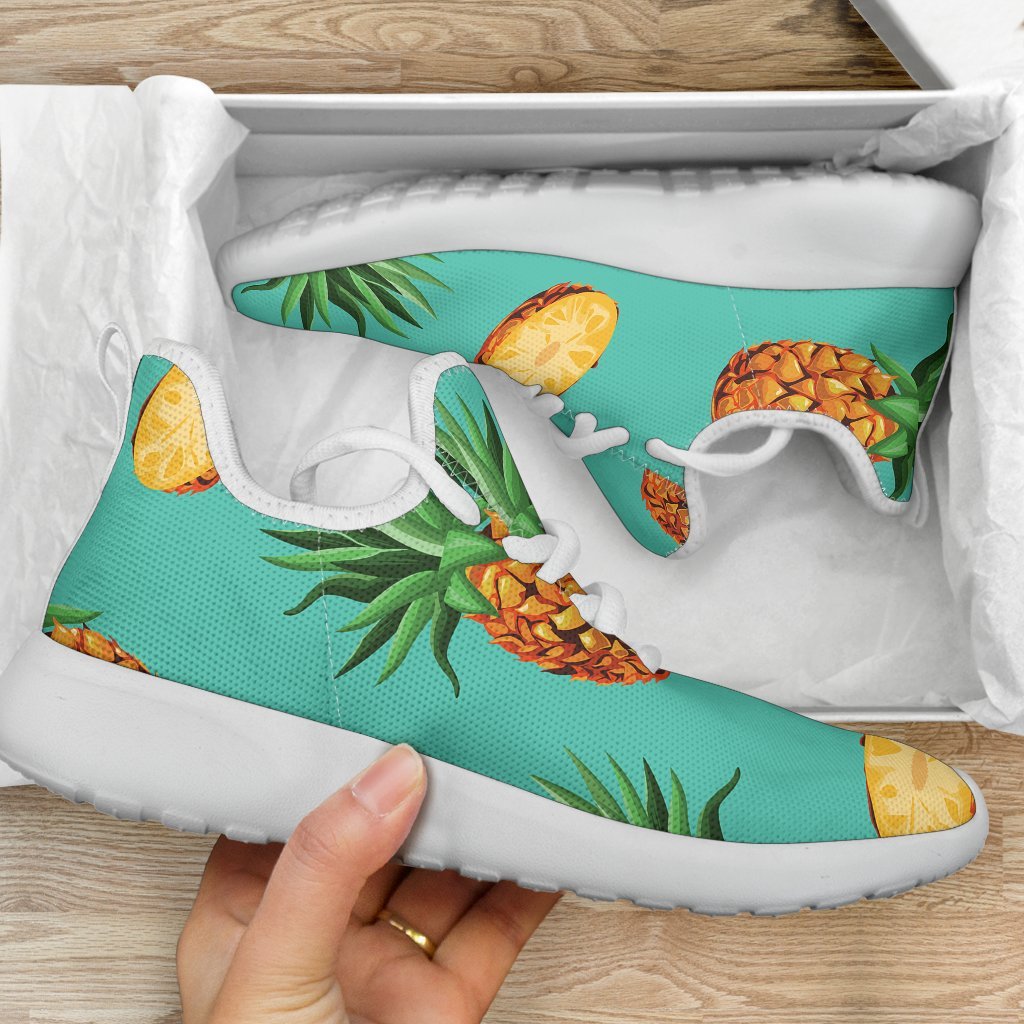 Pastel Turquoise Pineapple Pattern Print Mesh Knit Shoes GearFrost