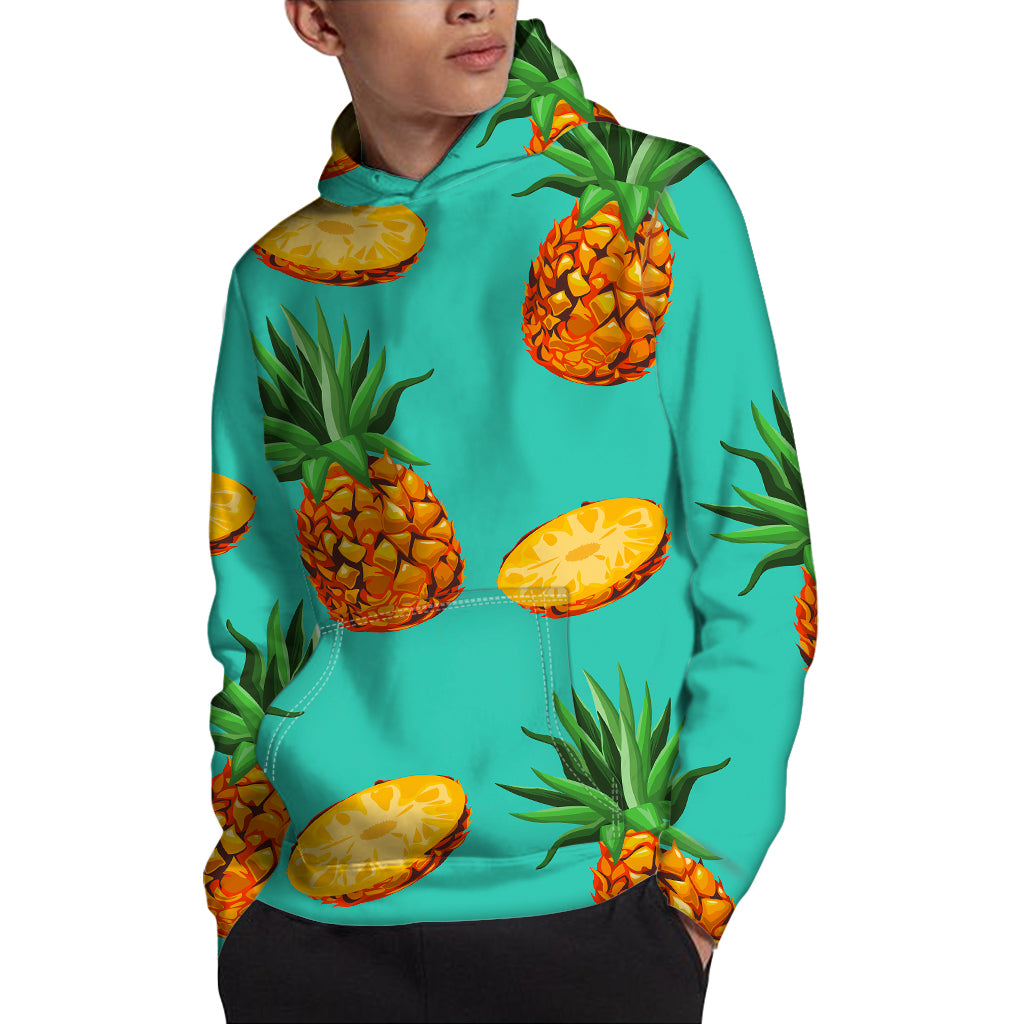 Pastel Turquoise Pineapple Pattern Print Pullover Hoodie
