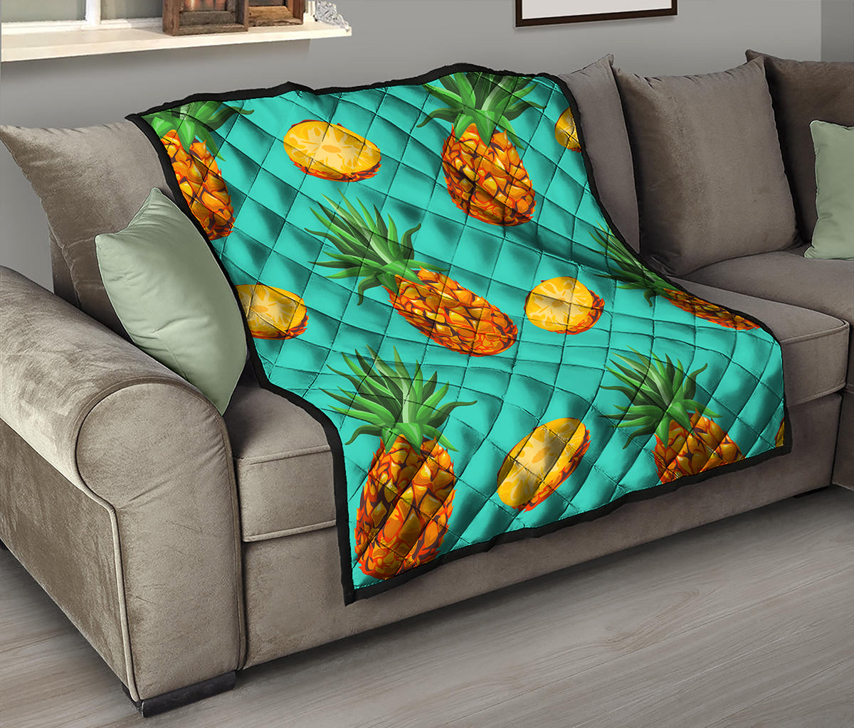 Pastel Turquoise Pineapple Pattern Print Quilt