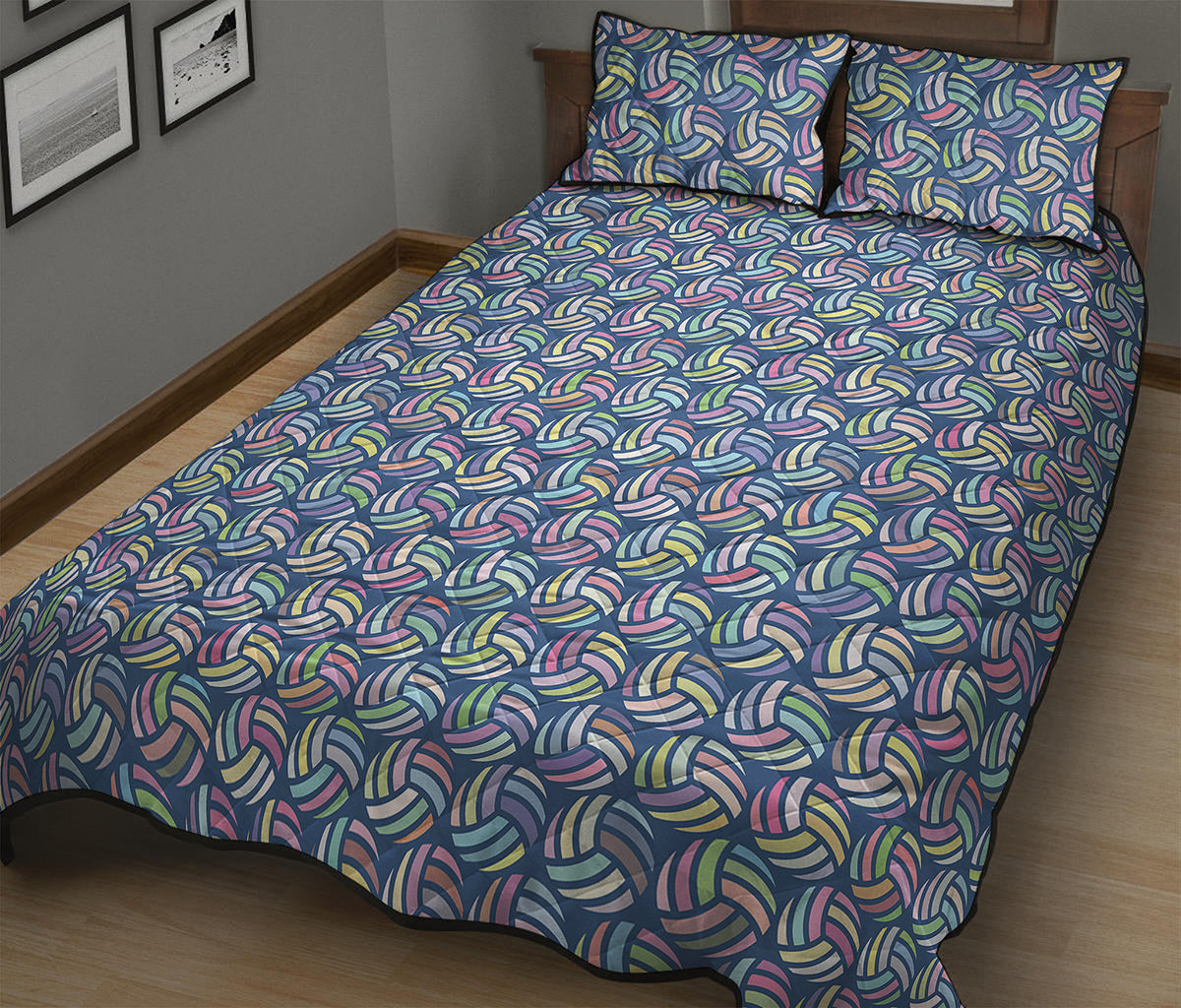 Pastel Volleyball Pattern Print Quilt Bed Set