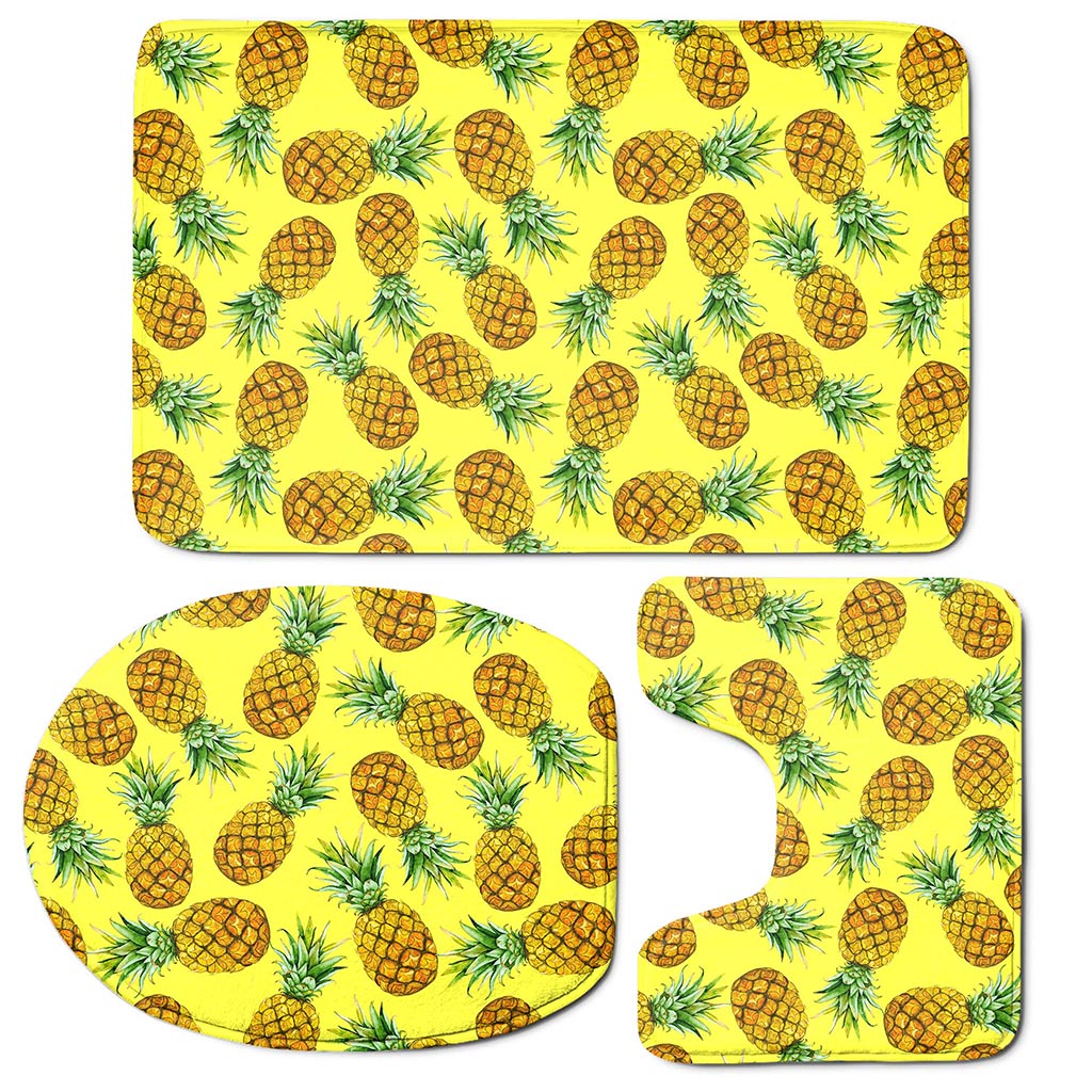 Pastel Yellow Pineapple Pattern Print 3 Piece Bath Mat Set