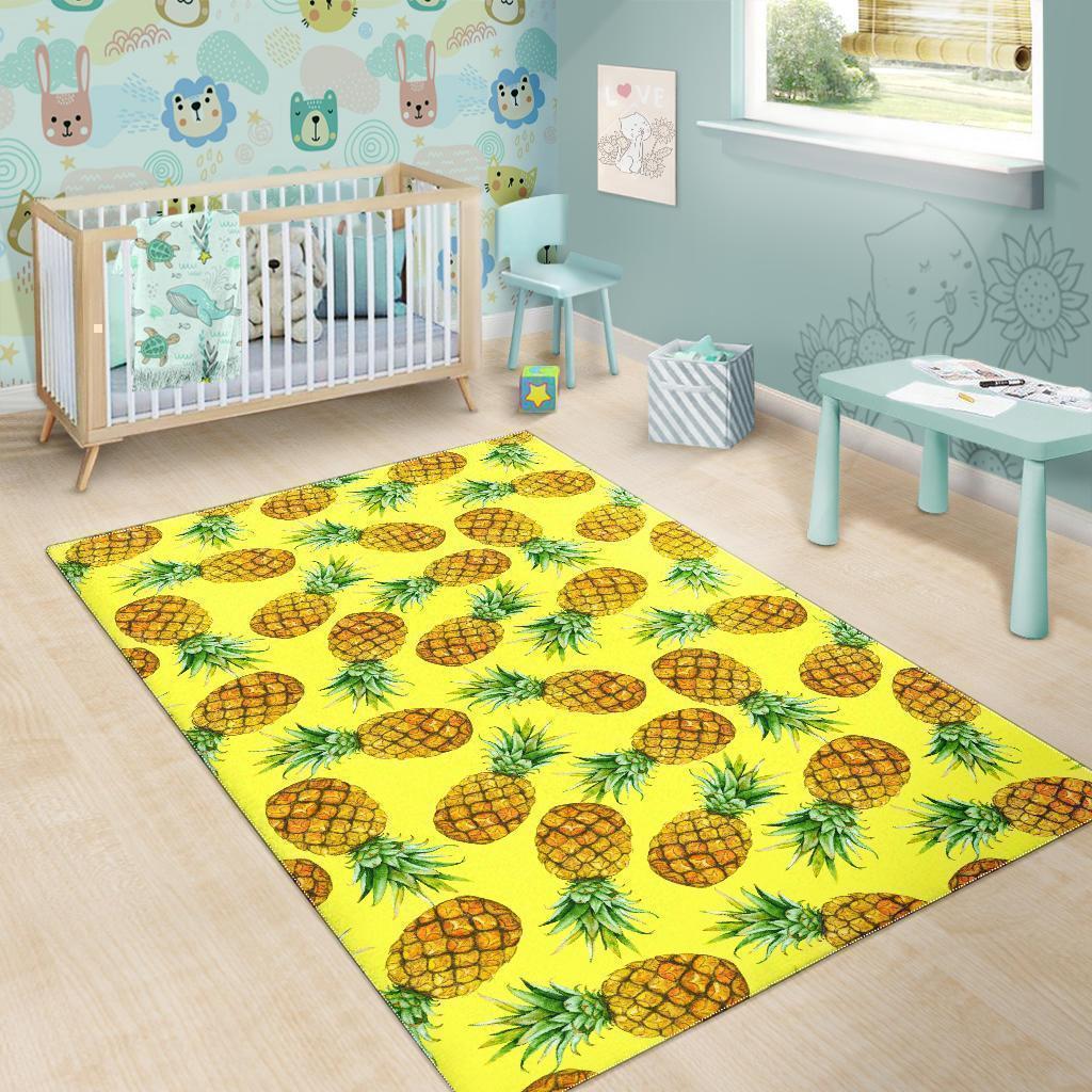 Pastel Yellow Pineapple Pattern Print Area Rug GearFrost