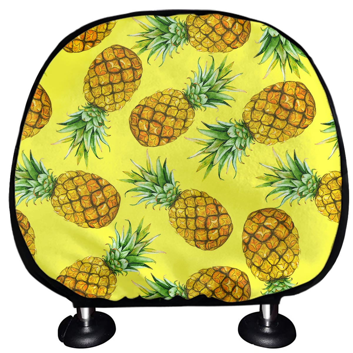 Pastel Yellow Pineapple Pattern Print Car Headrest Covers