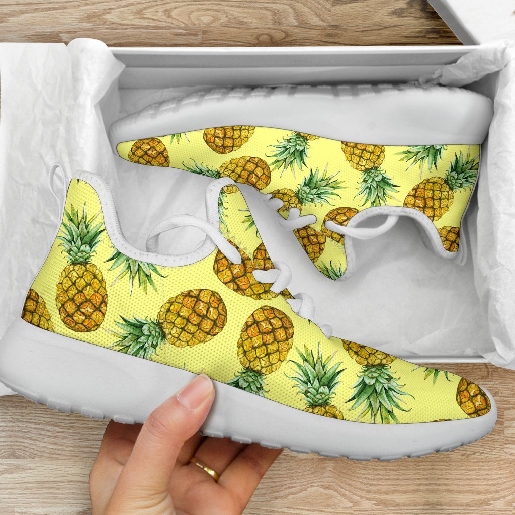 Pastel Yellow Pineapple Pattern Print Mesh Knit Shoes GearFrost