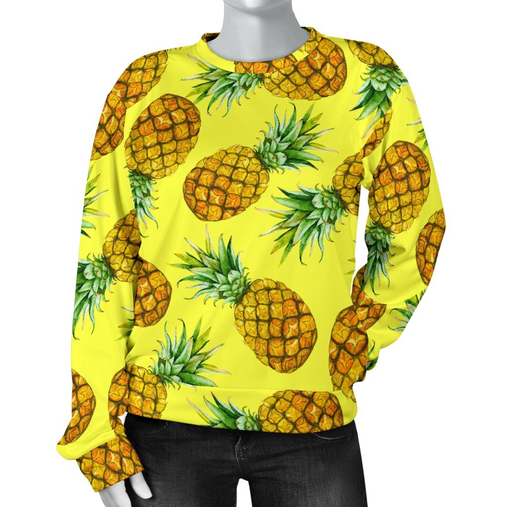 Pastel Yellow Pineapple Pattern Print Women's Crewneck Sweatshirt GearFrost