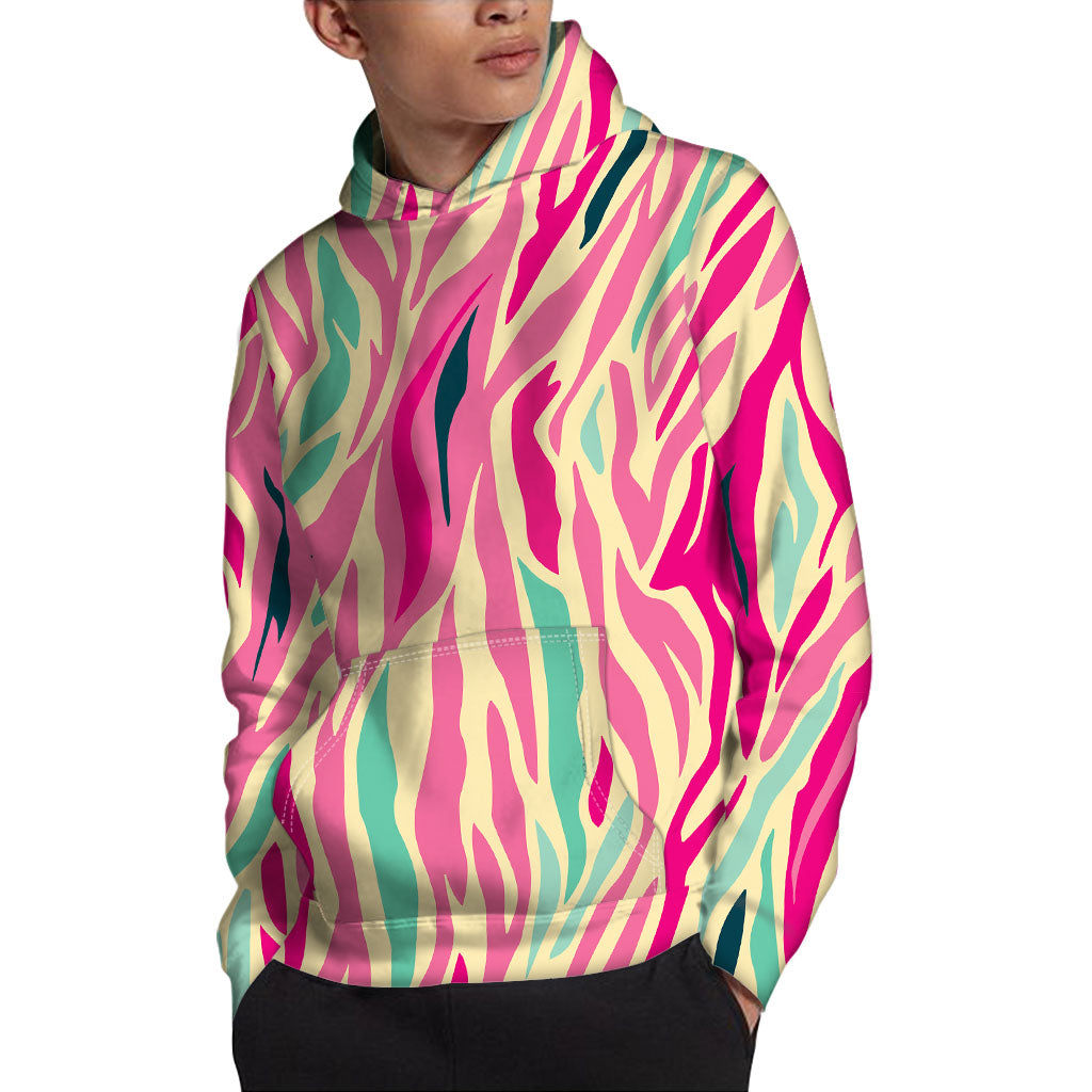 Pastel Zebra Pattern Print Pullover Hoodie