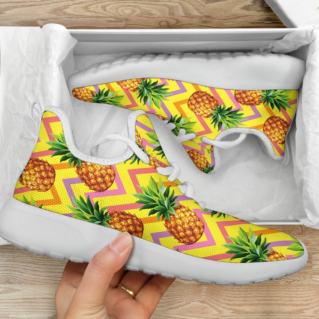 Pastel Zig Zag Pineapple Pattern Print Mesh Knit Shoes GearFrost
