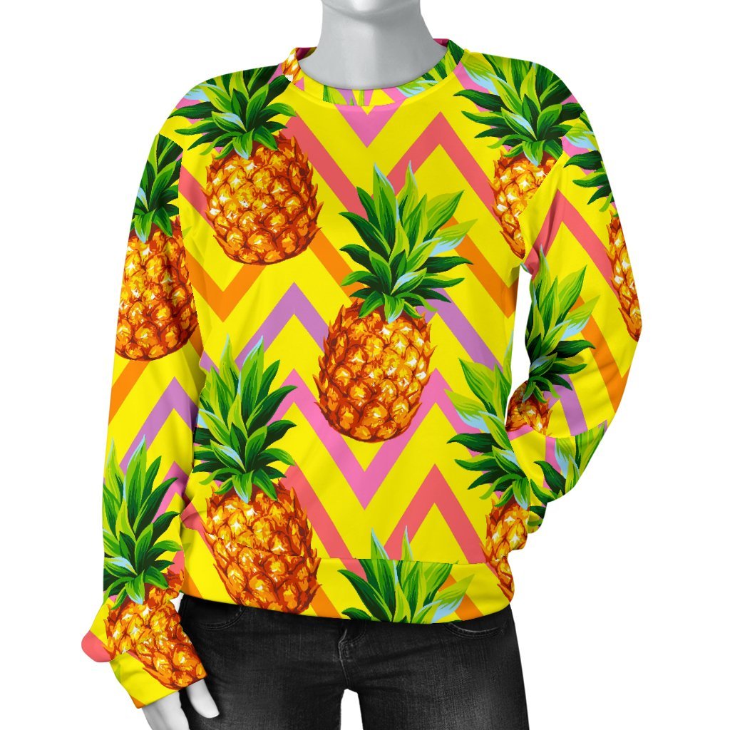 Pastel Zig Zag Pineapple Pattern Print Women's Crewneck Sweatshirt GearFrost