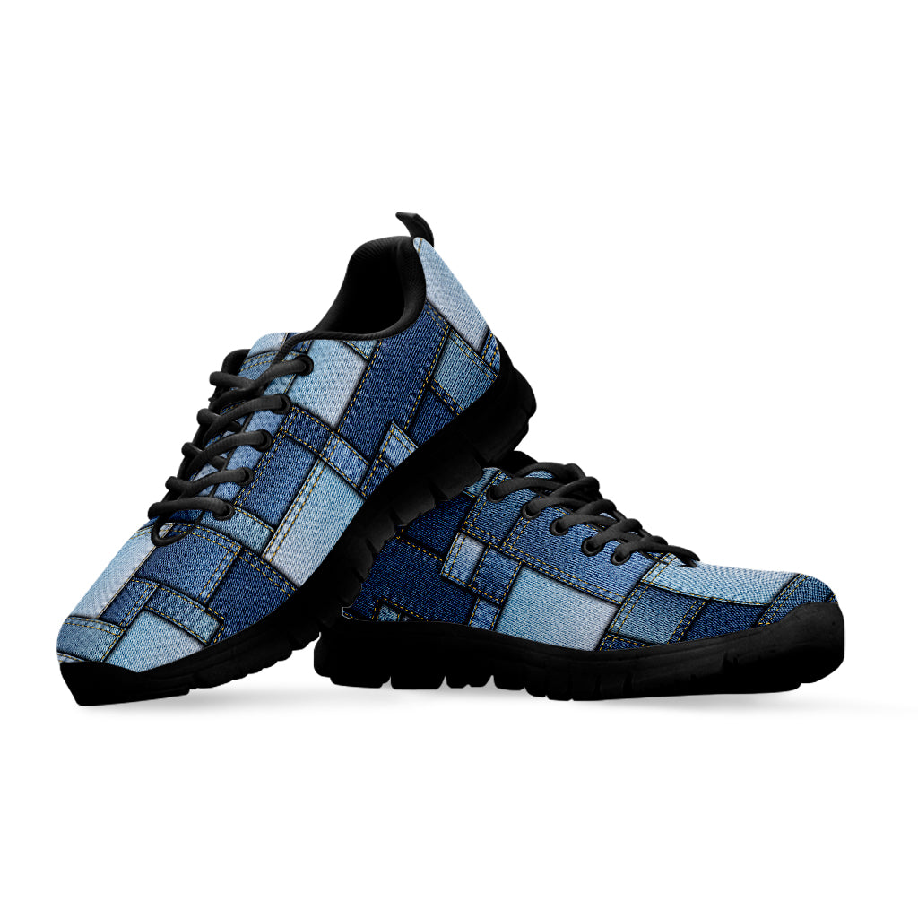 Patchwork Denim Jeans Pattern Print Black Sneakers