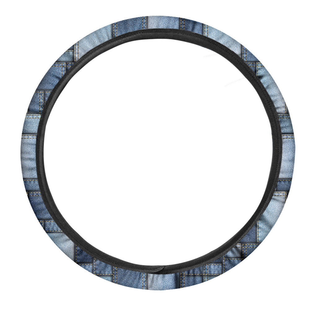 Patchwork Denim Jeans Pattern Print Car Steering Wheel Cover