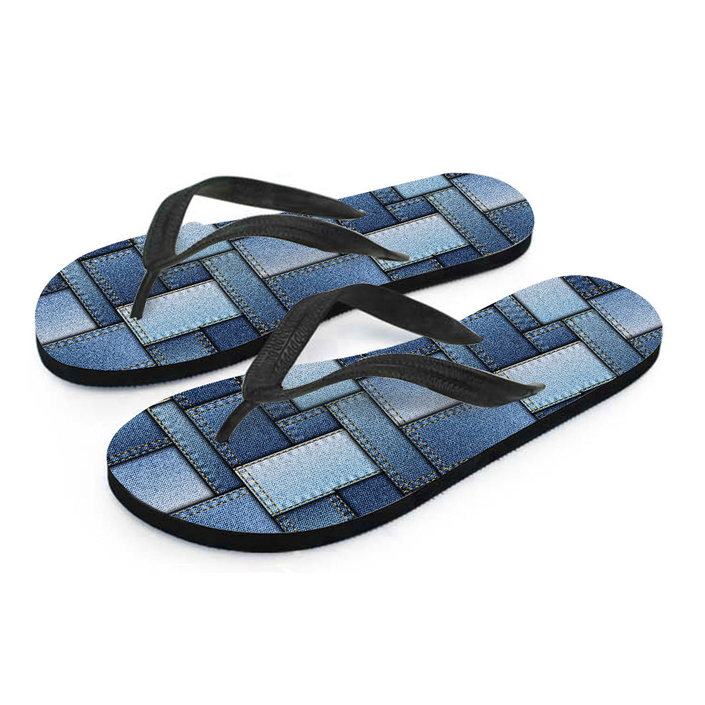 Patchwork Denim Jeans Pattern Print Flip Flops