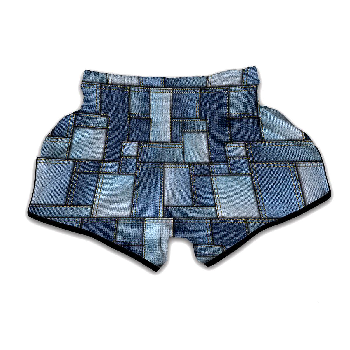 Patchwork Denim Jeans Pattern Print Muay Thai Boxing Shorts