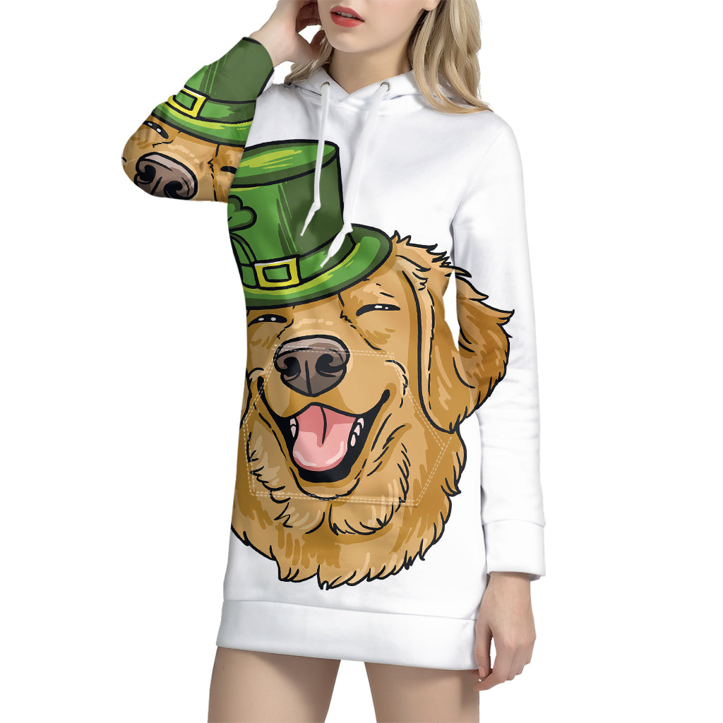 Patrick's Day Golden Retriever Print Pullover Hoodie Dress