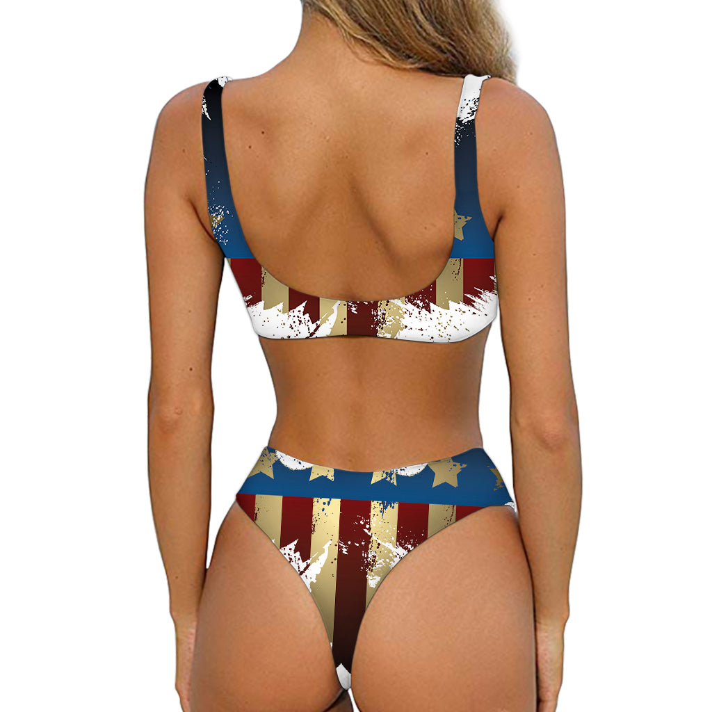 Patriotic American Eagle Print Front Bow Tie Bikini