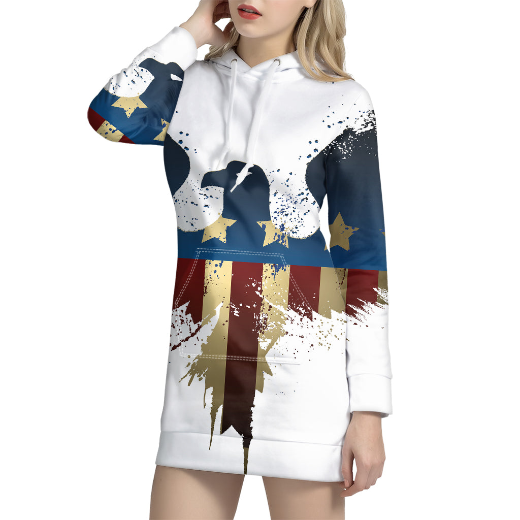 Patriotic American Eagle Print Pullover Hoodie Dress