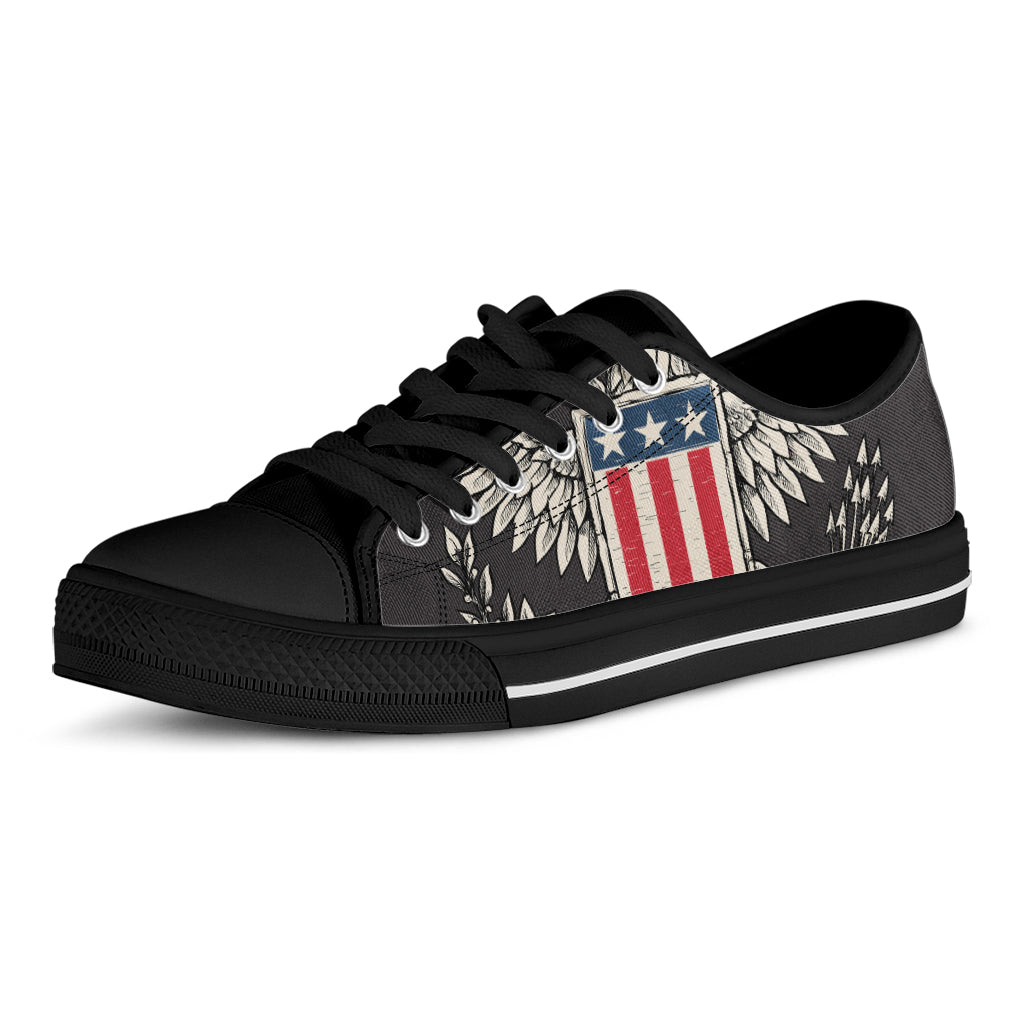 Patriotic USA Eagle Print Black Low Top Shoes