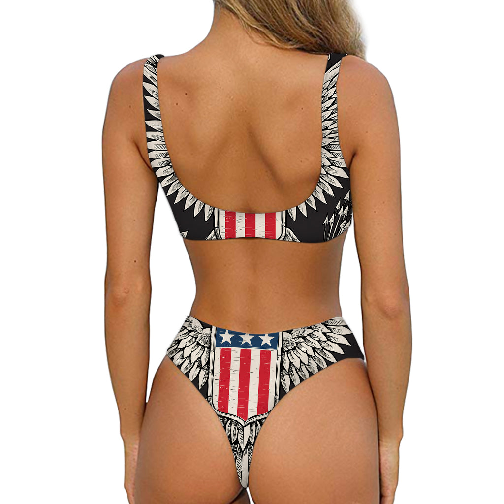 Patriotic USA Eagle Print Front Bow Tie Bikini