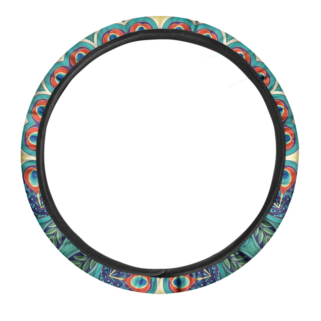 Peacock Feather Floral Pattern Print Car Steering Wheel Cover