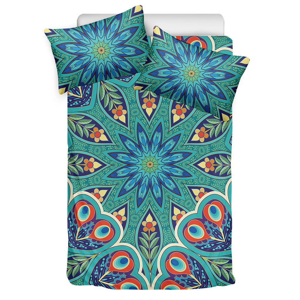 Peacock Feather Floral Pattern Print Duvet Cover Bedding Set