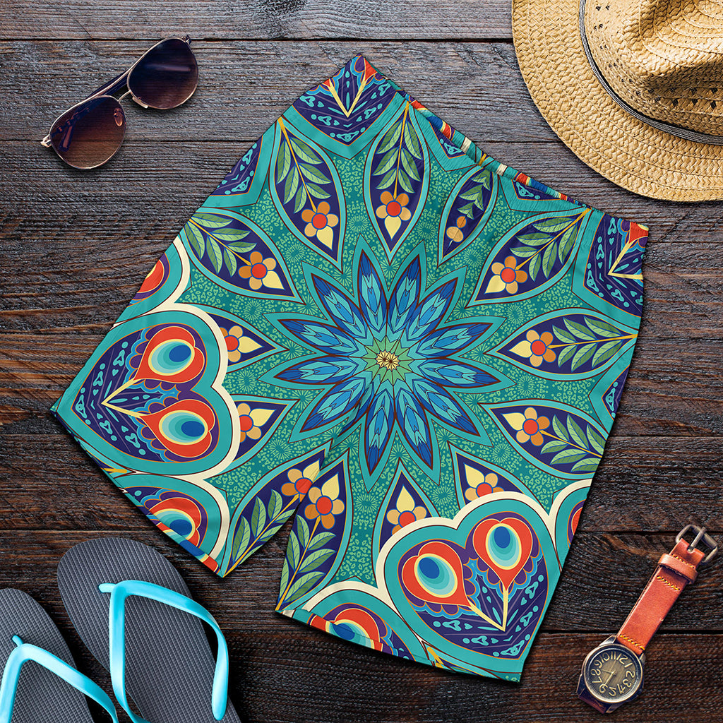 Peacock Feather Floral Pattern Print Men's Shorts