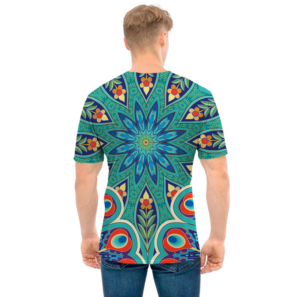 Peacock Feather Floral Pattern Print Men's T-Shirt