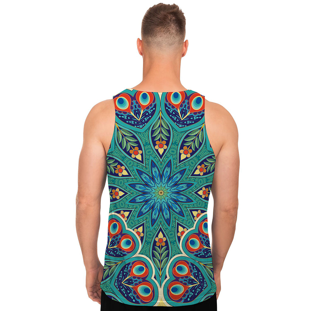 Peacock Feather Floral Pattern Print Men's Tank Top
