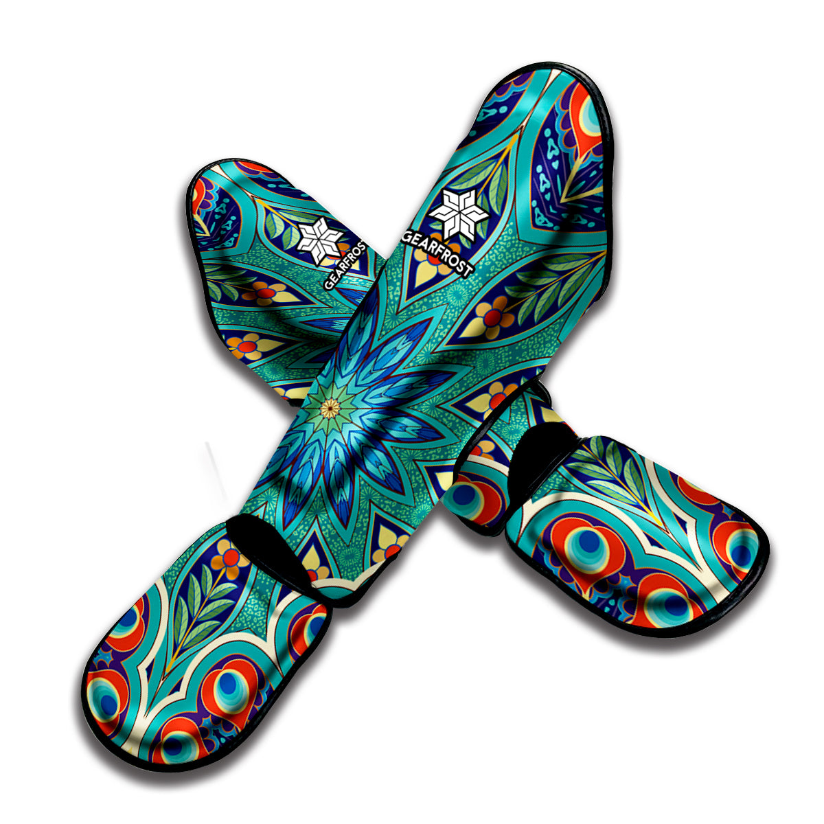 Peacock Feather Floral Pattern Print Muay Thai Shin Guard