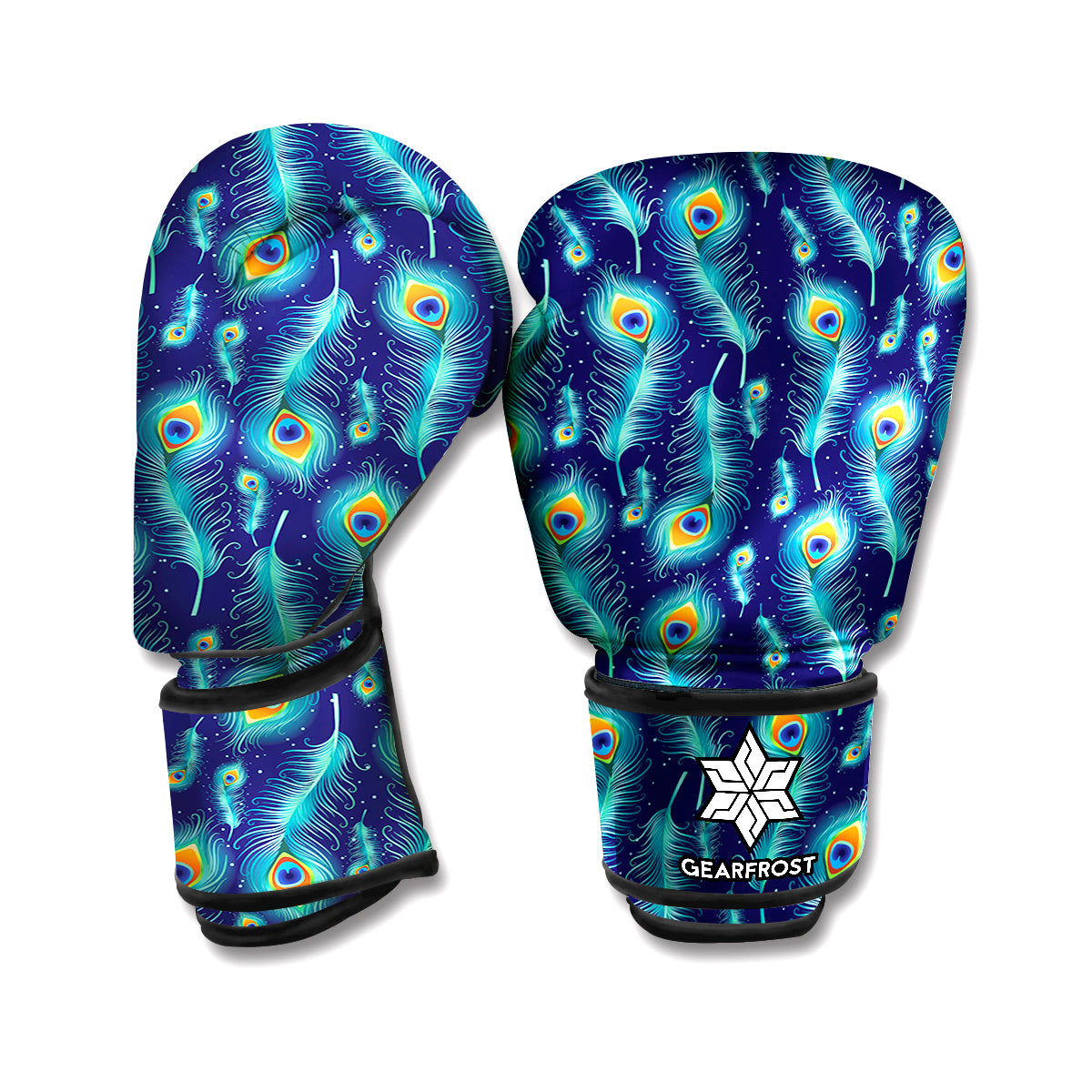 Peacock Feather Pattern Print Boxing Gloves