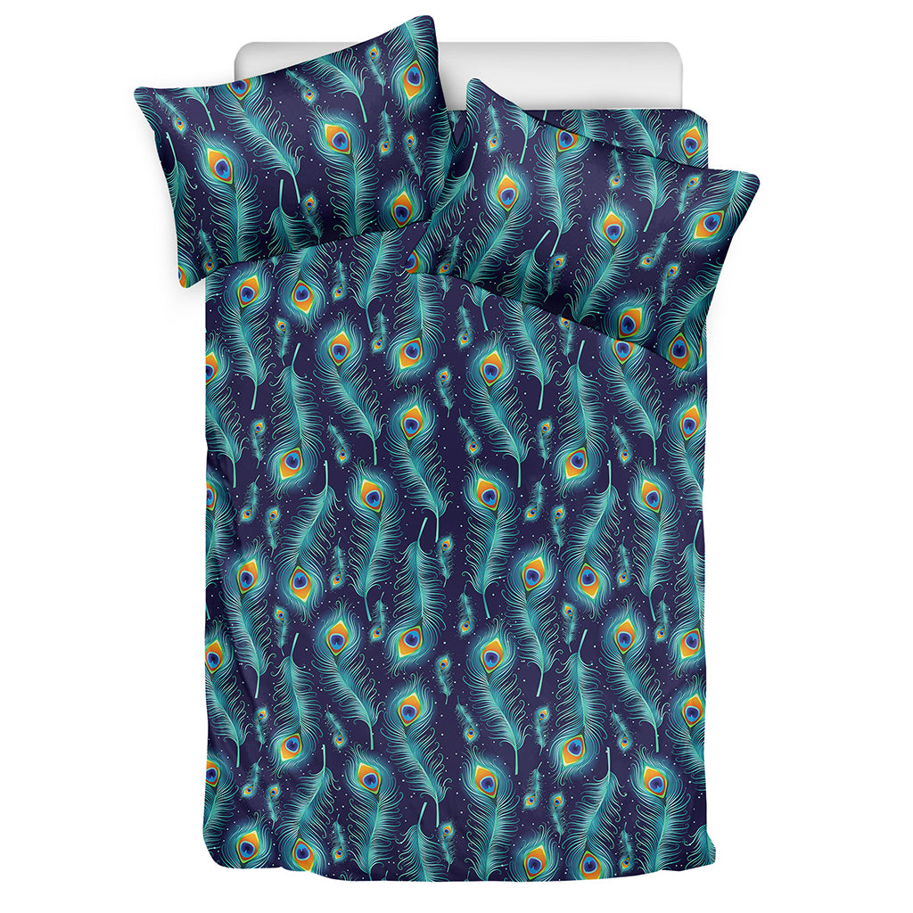 Peacock Feather Pattern Print Duvet Cover Bedding Set