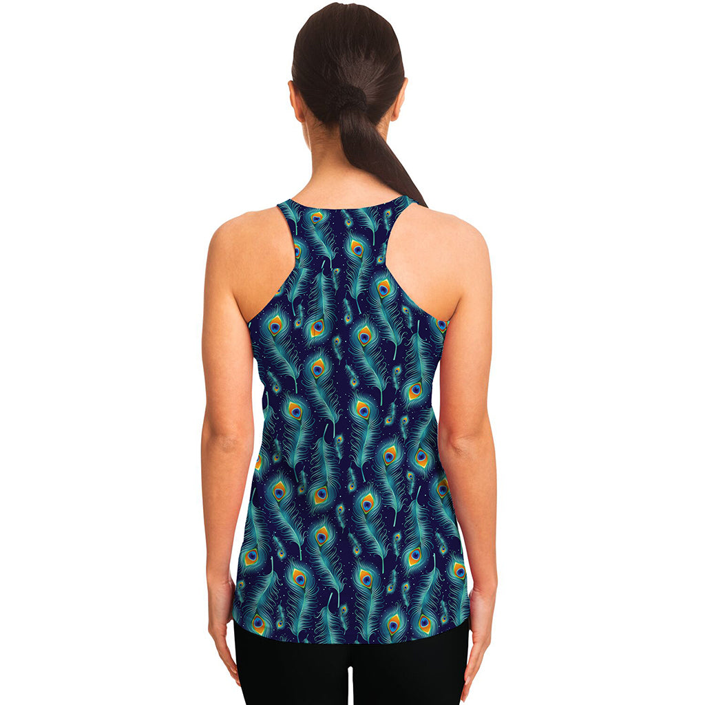 Peacock Feather Pattern Print Women's Racerback Tank Top