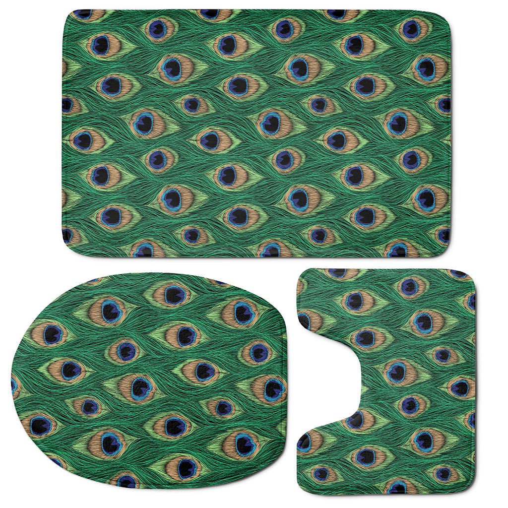Peacock Tail Pattern Print 3 Piece Bath Mat Set