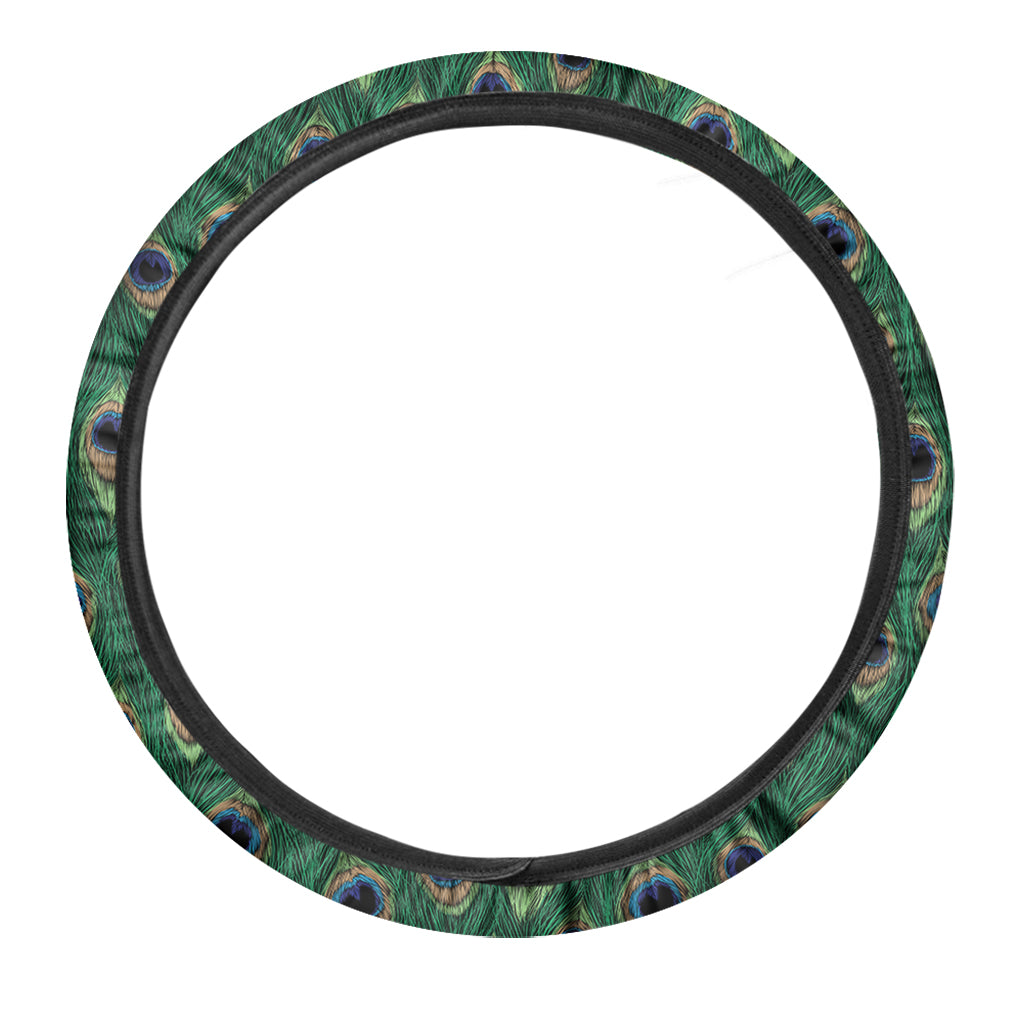 Peacock Tail Pattern Print Car Steering Wheel Cover
