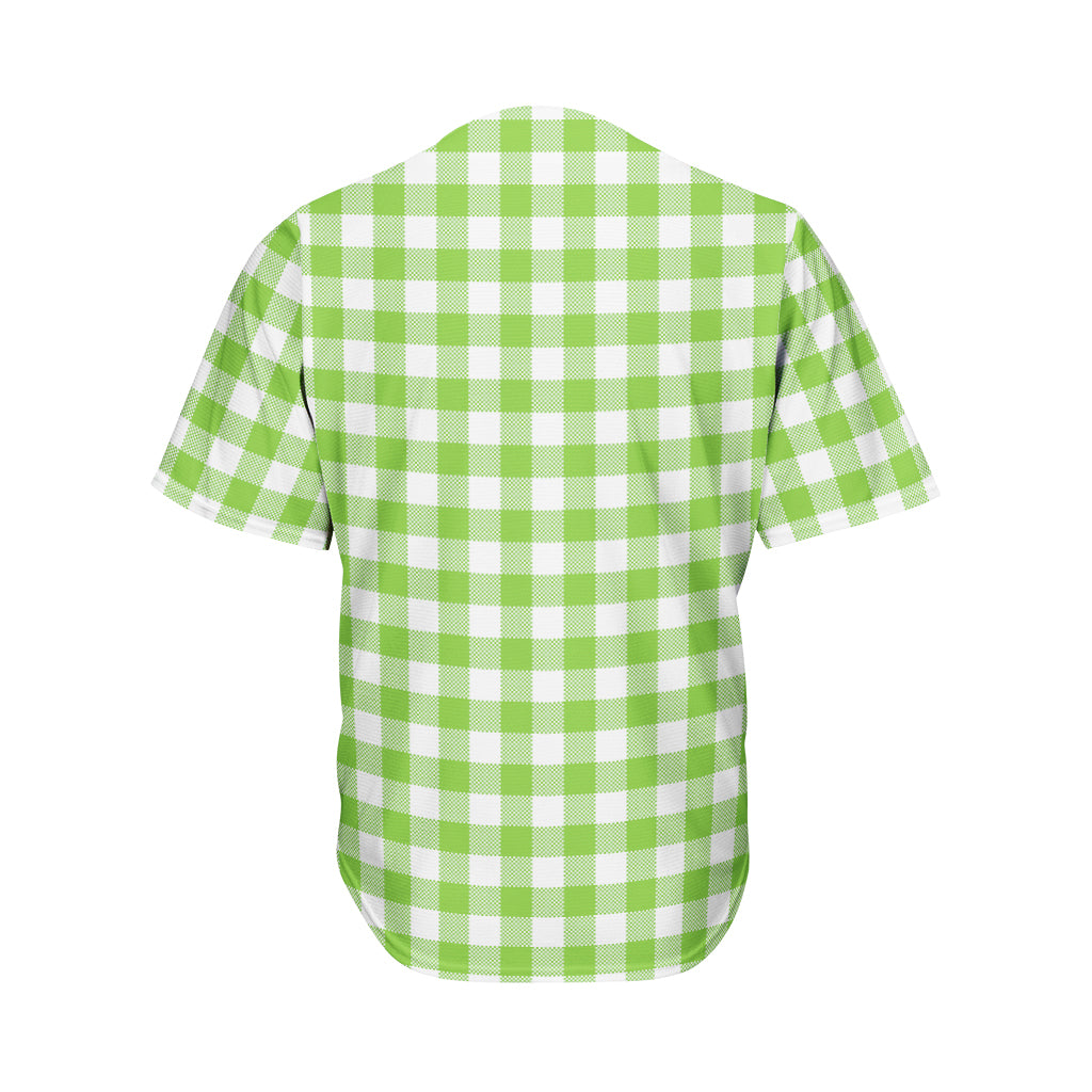 Pear Green And White Gingham Print Men's Baseball Jersey