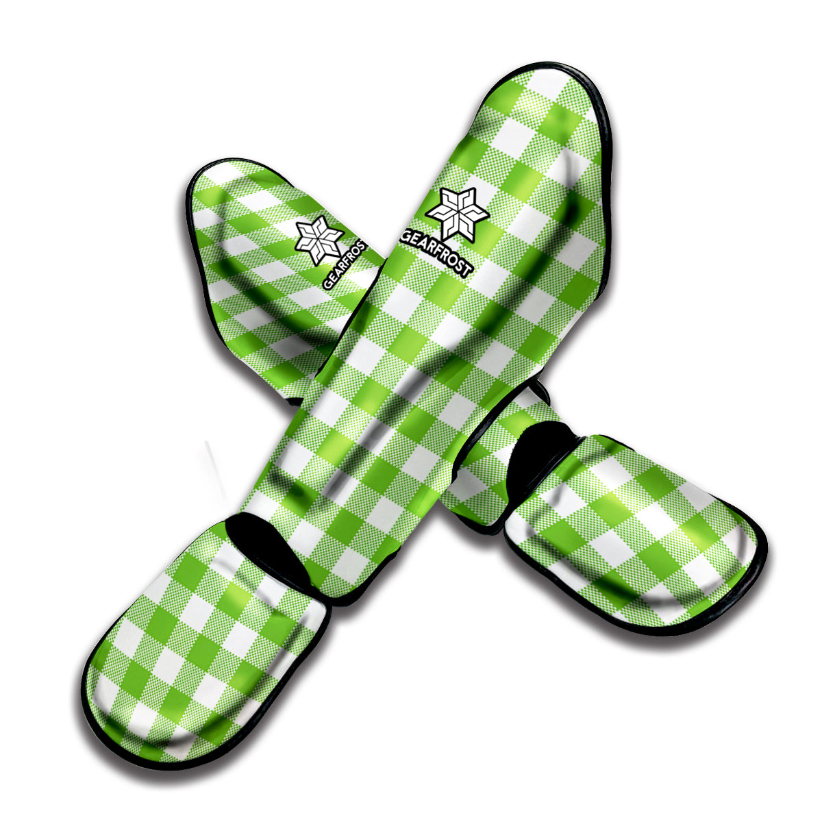 Pear Green And White Gingham Print Muay Thai Shin Guard