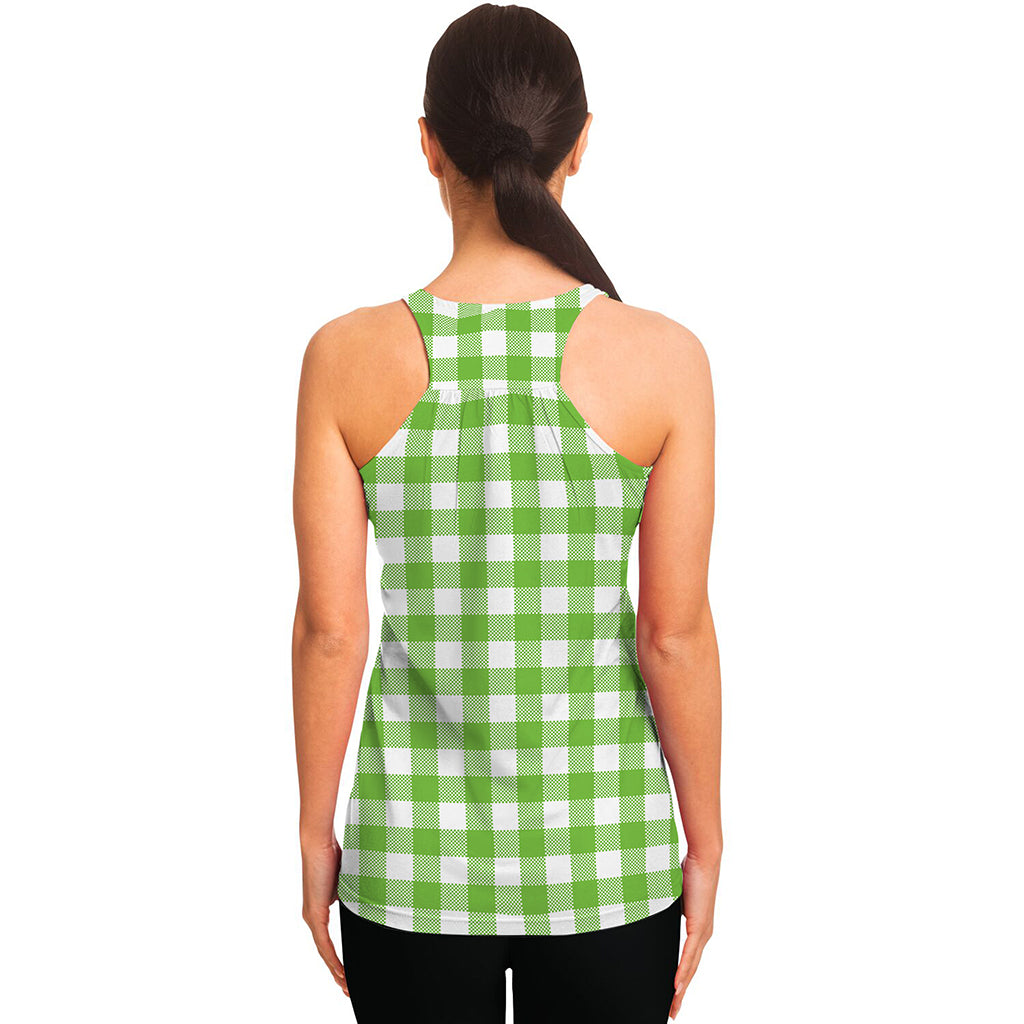 Pear Green And White Gingham Print Women's Racerback Tank Top